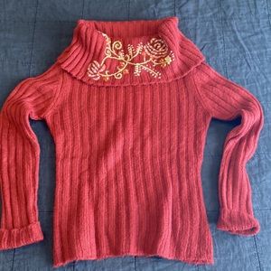 Red turtleneck Floral pattern knitted sweater SIZE 4